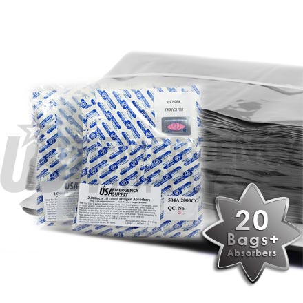 Mylar Food Storage Bags 20in. x 30in. and Oxygen Absorbers 2000cc - 20 pack