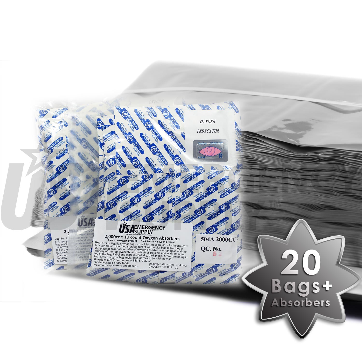 20 Pcs 5 Gallon Mylar Bags for Food Storage, 10.5 Mil Mylar Bags with  Oxygen Abs