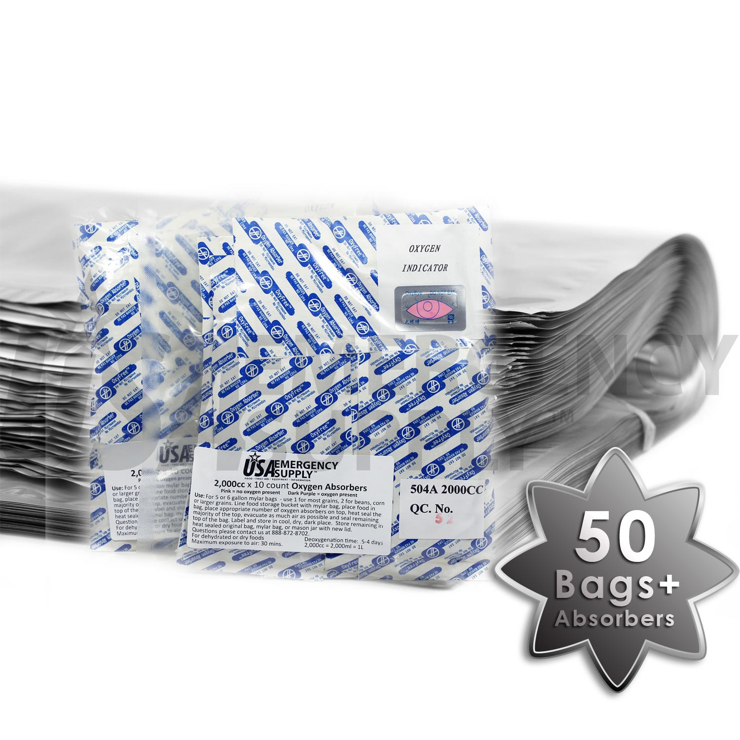 Gallon 5 Mil Heavy Duty Mylar Bags and Oxygen Absorbers 50 Qty
