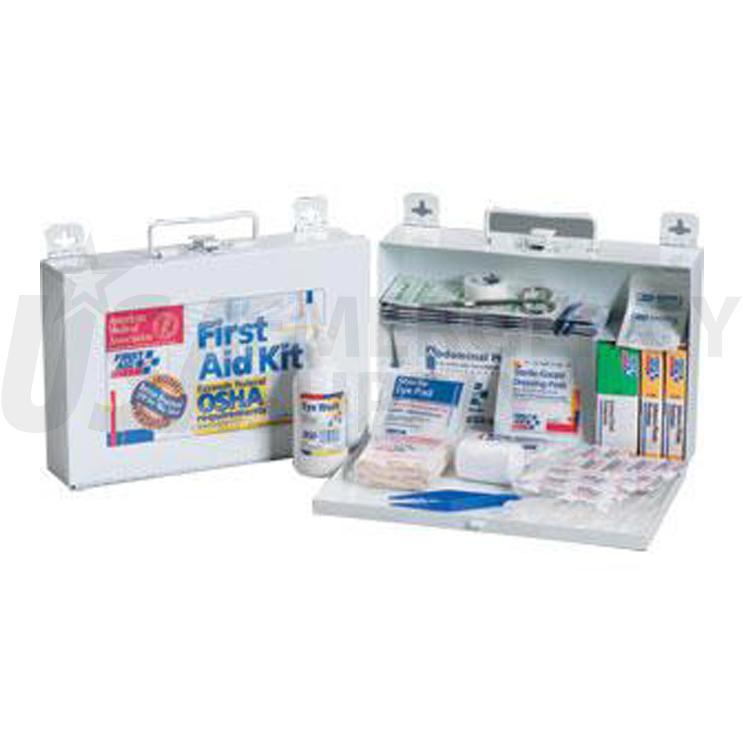 Bulk First Aid Kit Metal With Cpr Faceshield 25 Person USA Emergency