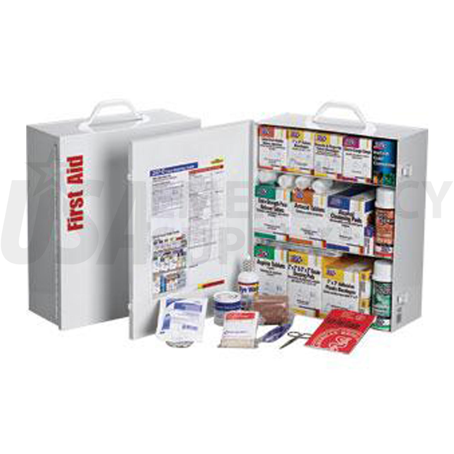Three Shelf Industrial First Aid Station 100 Person USA Emergency Supply