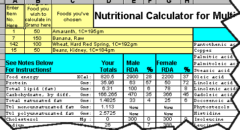 paleta Salón El respeto Nutritional Calculator Spreadsheet | USA Emergency Supply