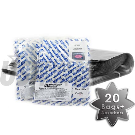 Mylar Food Storage Bags 18in. x 28in. with Ziplock and Oxygen Absorbers 2000cc - 20 pack